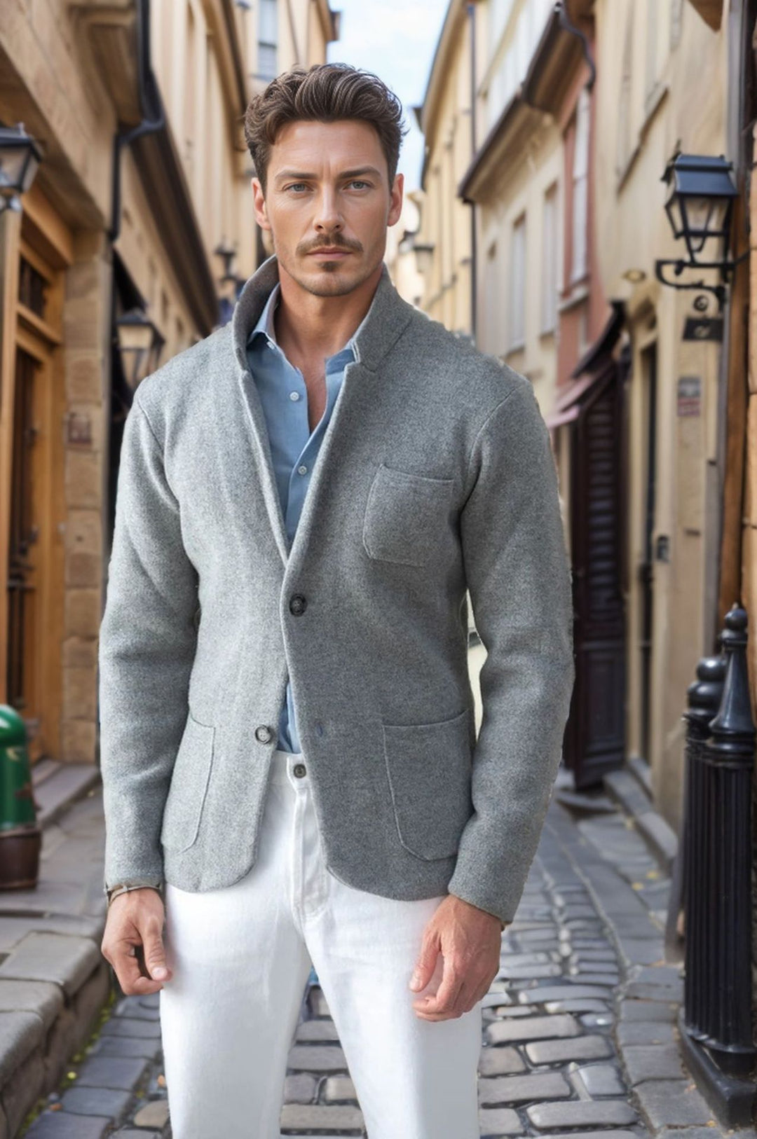 Herren modern geschnittener Strickmantel mit komfortablem Kragen und praktischen Taschen Echoarchiv