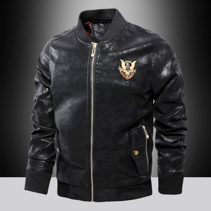 Herren modische kunstleder Bomberjacke mit bestickten Details Echoarchiv