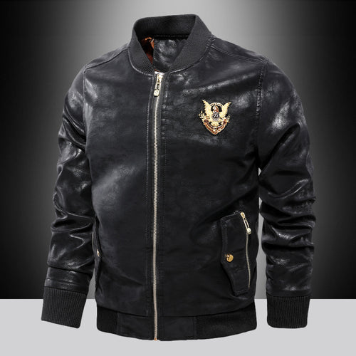 Herren modische kunstleder Bomberjacke mit bestickten Details Echoarchiv