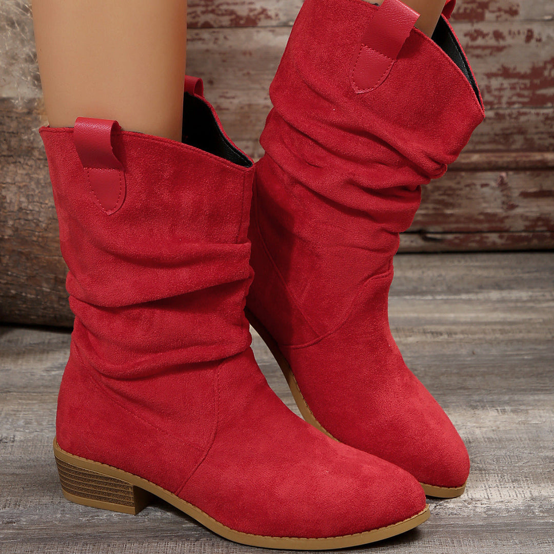 Damen Stiefel im lässigen Wildleder-Look mit elastischem Schaft und bequemem Blockabsatz – Lioré
