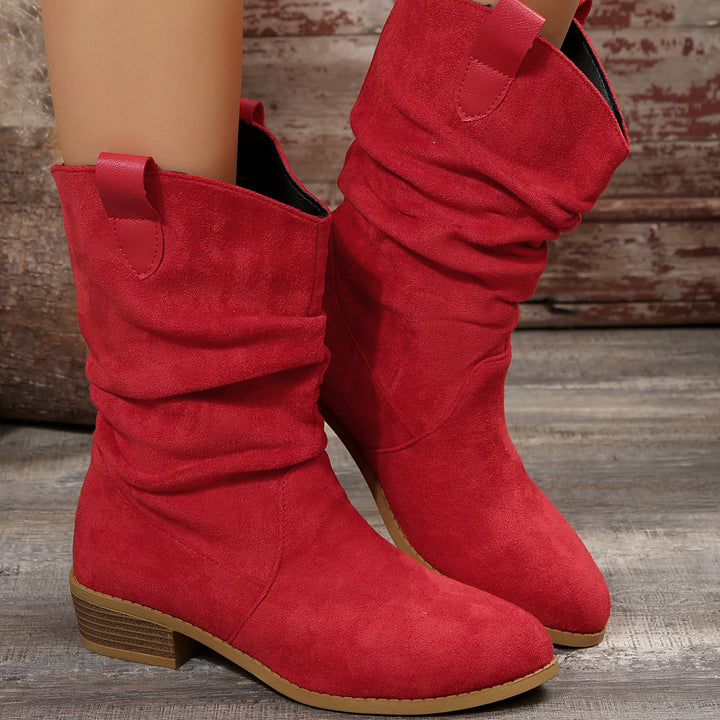 Damen Stiefel im lässigen Wildleder-Look mit elastischem Schaft und bequemem Blockabsatz – Lioré