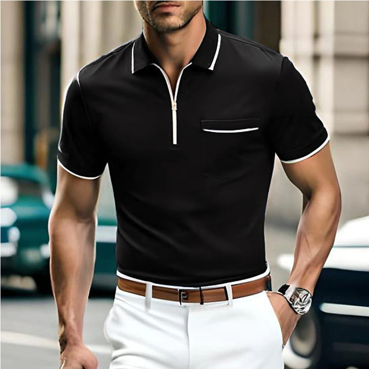 Herren Polohemd mit contrasting Zipper und Brusttasche Echoarchiv