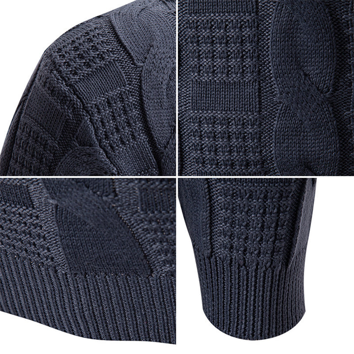 Herren eleganter Strickpullover mit hochgeschlossenem Kragen und Zopfmuster Echoarchiv