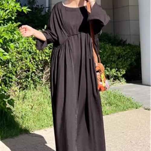 Damen Langes Smock‑Maxikleid mit tiefer Taillennaht und weitem Glockenrock – Valéora