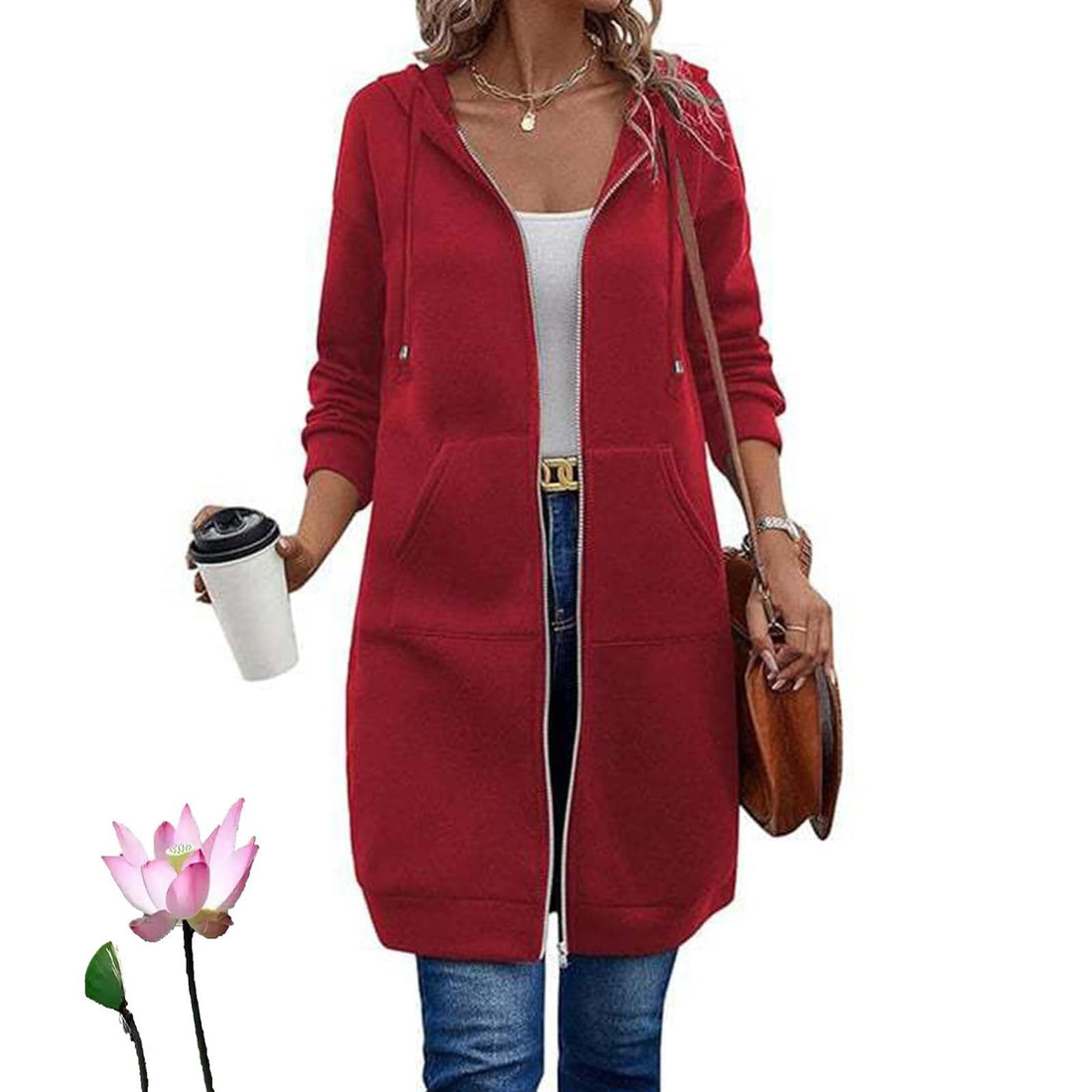 Damen Langer Kapuzenmantel mit Taschen – Montévia
