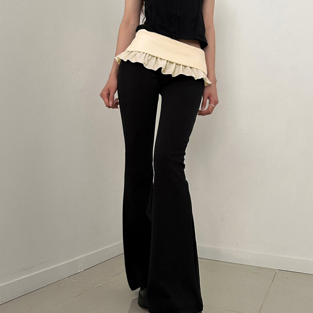 Damen nan taillierte Highwaist Schlaghose mit Zierband, Gürtelschlaufen und ausgestelltem Bein Echo Archiv