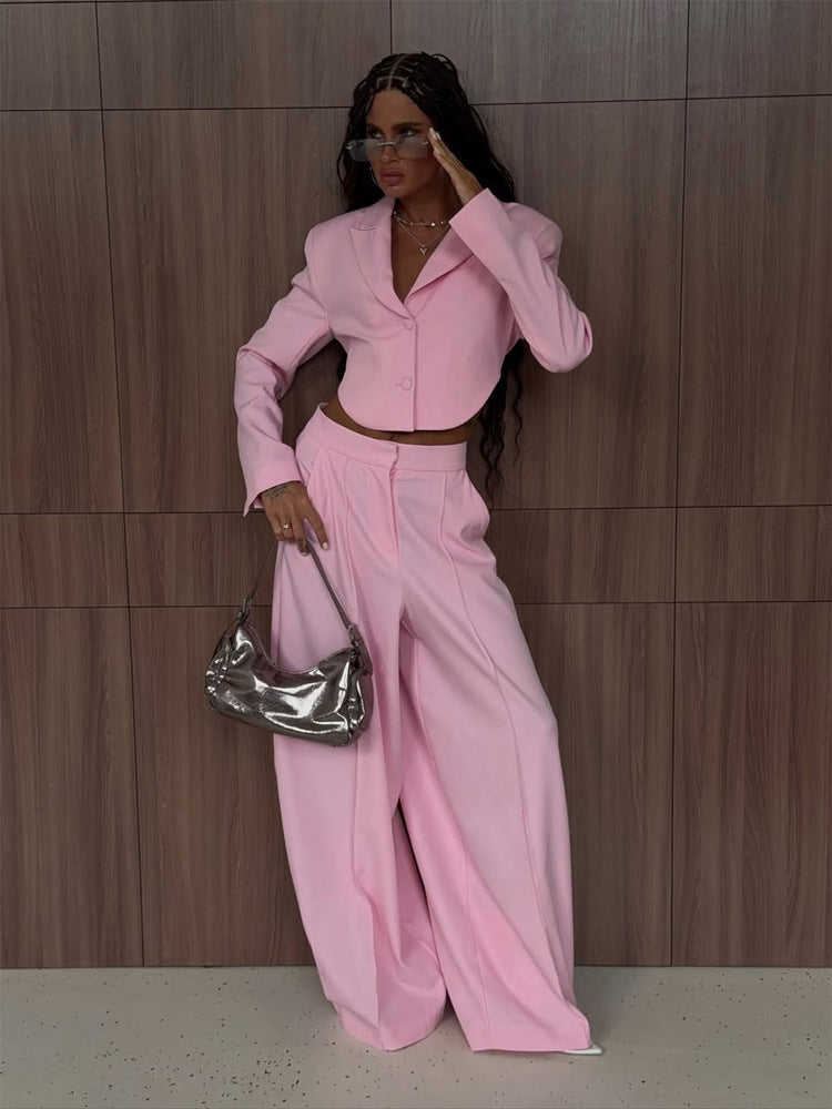 Damen Elegantes Cropped-Blazer- und Palazzo-Hosen-Set Echoarchiv