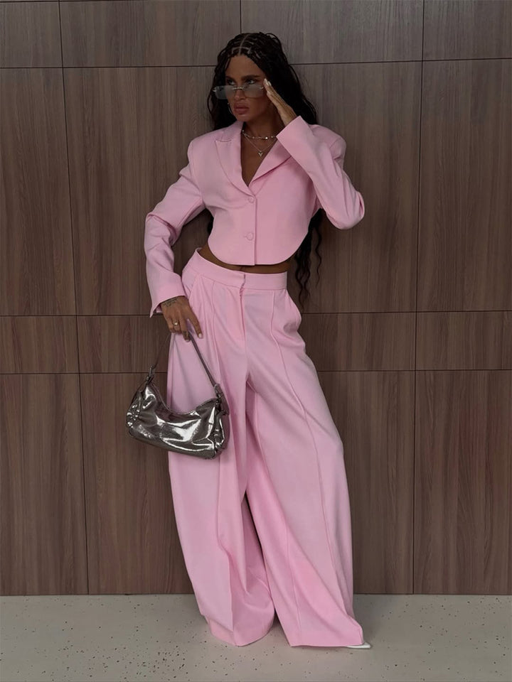 Damen Elegantes Cropped-Blazer- und Palazzo-Hosen-Set Echoarchiv