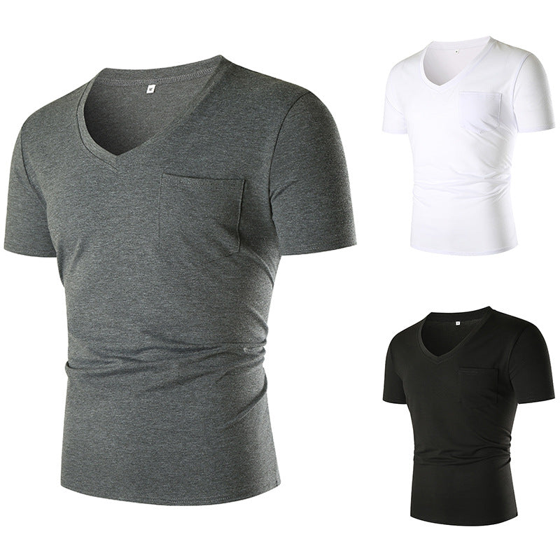Herren V-Ausschnitt T-Shirt mit Brusttasche und figurbetonter Passform Echoarchiv