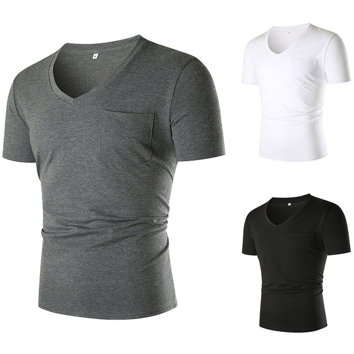 Herren V-Ausschnitt T-Shirt mit Brusttasche und figurbetonter Passform Echoarchiv
