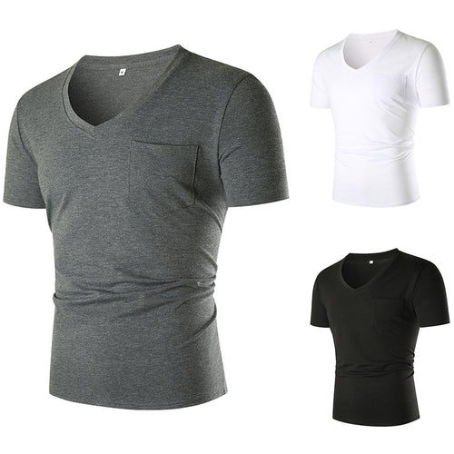 Herren V-Ausschnitt T-Shirt mit Brusttasche und figurbetonter Passform Echoarchiv