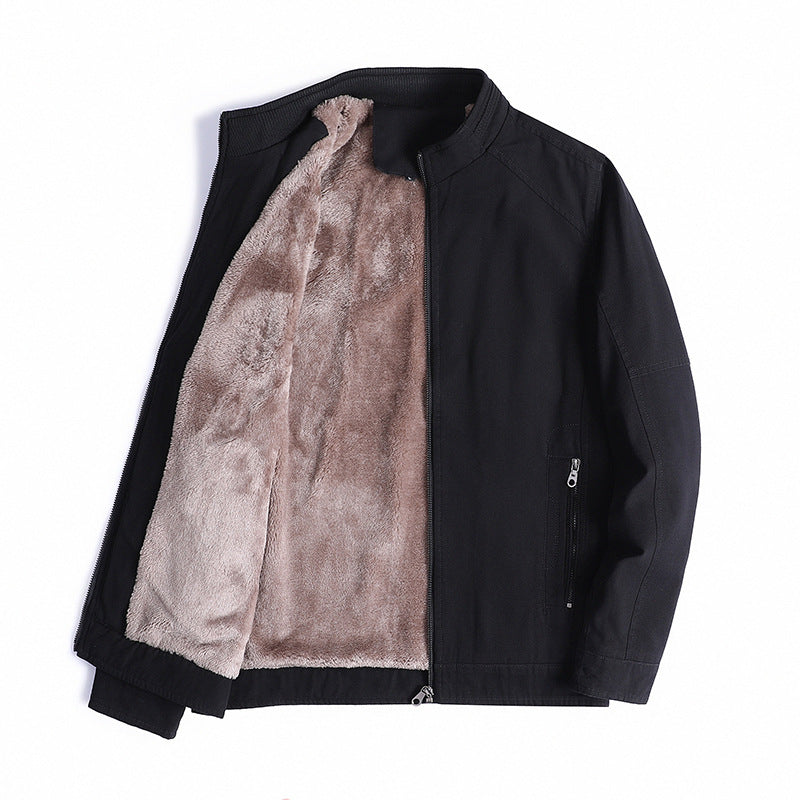 Herren Leichte Baumwoll-Canvas Übergangsjacke mit wärmender Plüschinnenfütterung und Stehkragen – Taviero