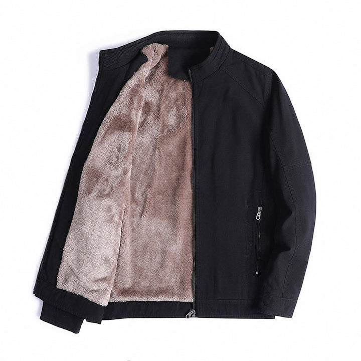 Herren Leichte Baumwoll-Canvas Übergangsjacke mit wärmender Plüschinnenfütterung und Stehkragen – Taviero