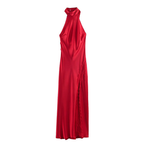 Damen Lange Abendrobe mit elegantem Kragen und Spitzenakzenten Echo Archiv