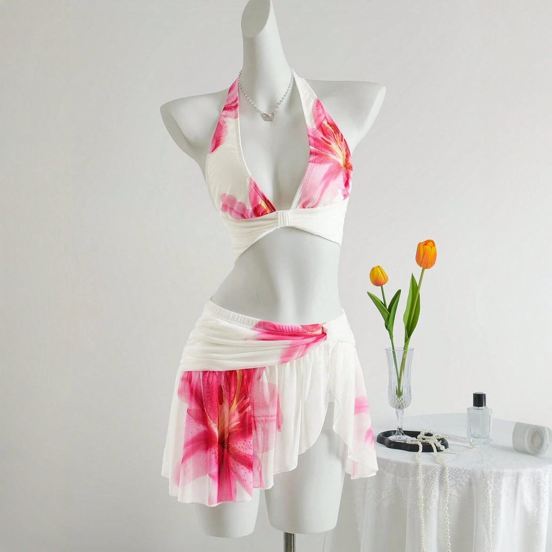 Damen Blumenmuster Bikini-Set mit elegantem Rock Echo Archiv