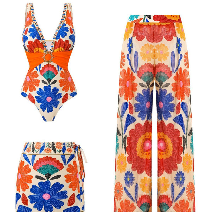 Damen Mehrteiliges Badeanzug-Set mit floralen Motiven Echo Archiv