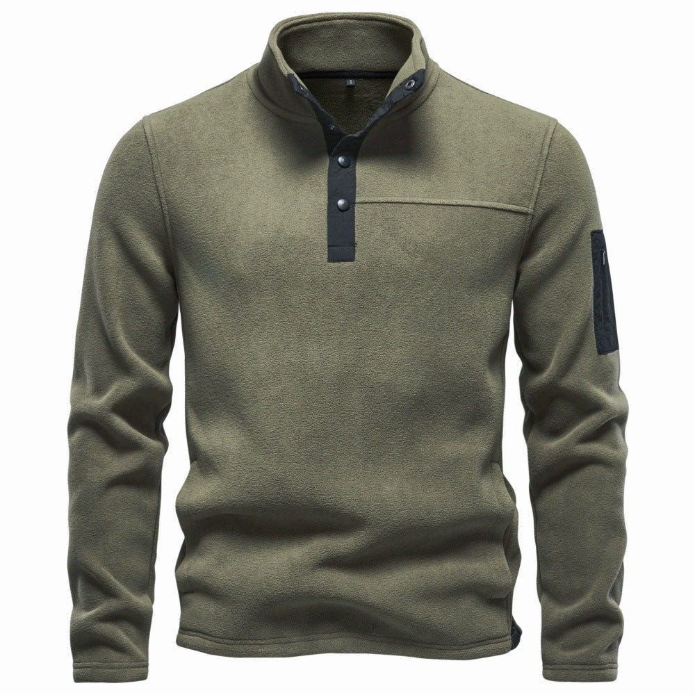 Herren Fleecepullover mit Stehkragen Druckknopf-Leiste und Ärmeltasche Echoarchiv
