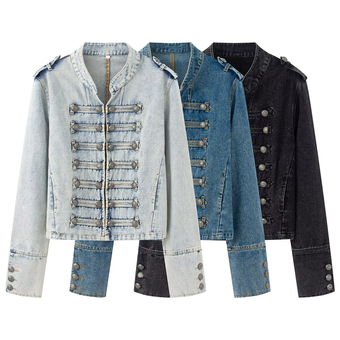 Damen Jeansjacke im Military-Stil mit dekorativer Zierknopfleiste Echo Archiv