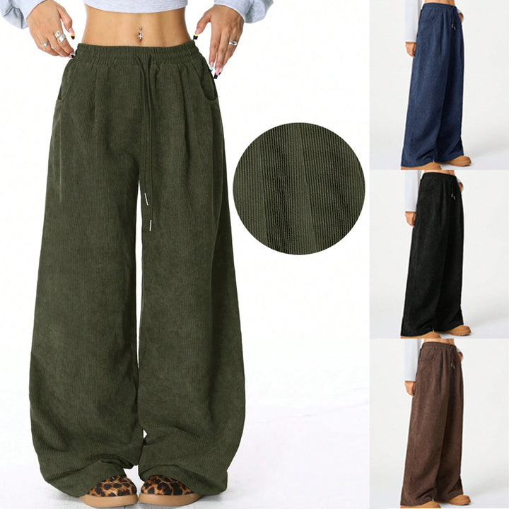 Damen Weite Cordhose aus Feincord mit hohem Elastikbund – Avélisse