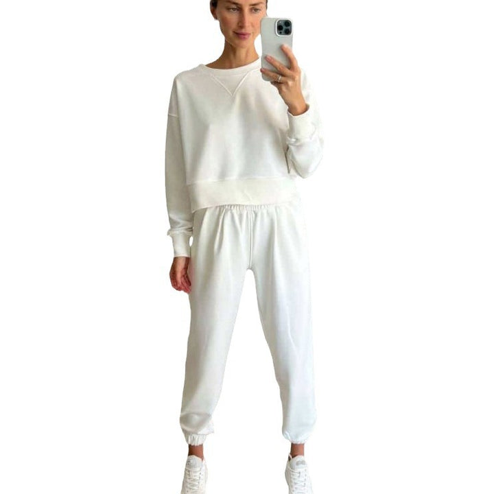 Damen nan Cropped-Sweater-Set mit V-Nahtdetail und hoher Taille Jogginghose Echo Archiv