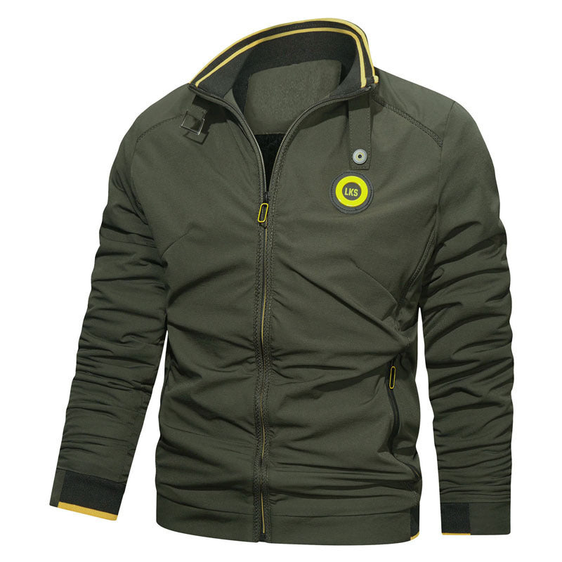 Herren Slim-Fit Urbanes Stehkragen-Blouson mit Reißverschluss, kontrastierten Bündchen und Zierapplikationen – Taviero