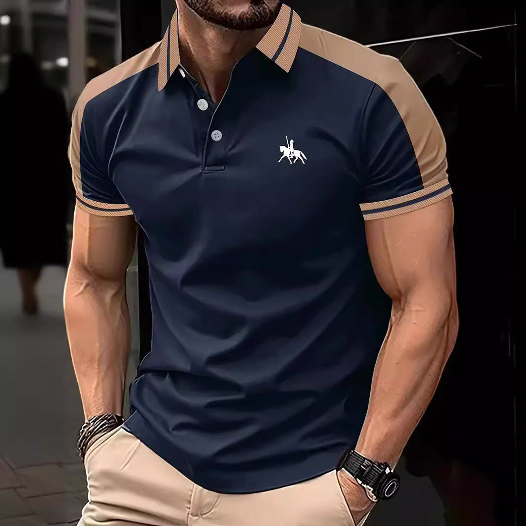 Herren modisches Polohemd mit kontrastierenden Ärmeln und feiner Struktur Echoarchiv