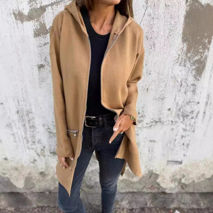 Damen Kapuzen-Longcardigan mit durchgehendem Reißverschluss und Ziertaschen Echo Archiv