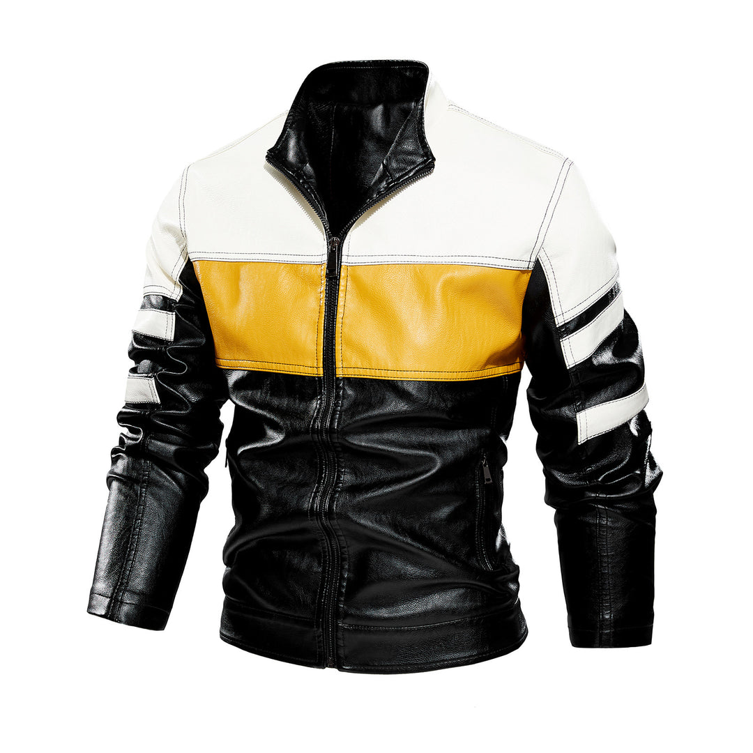 Herren modische Bikerjacke aus Lederimitat mit kontrastierenden Farbpanelen Echoarchiv