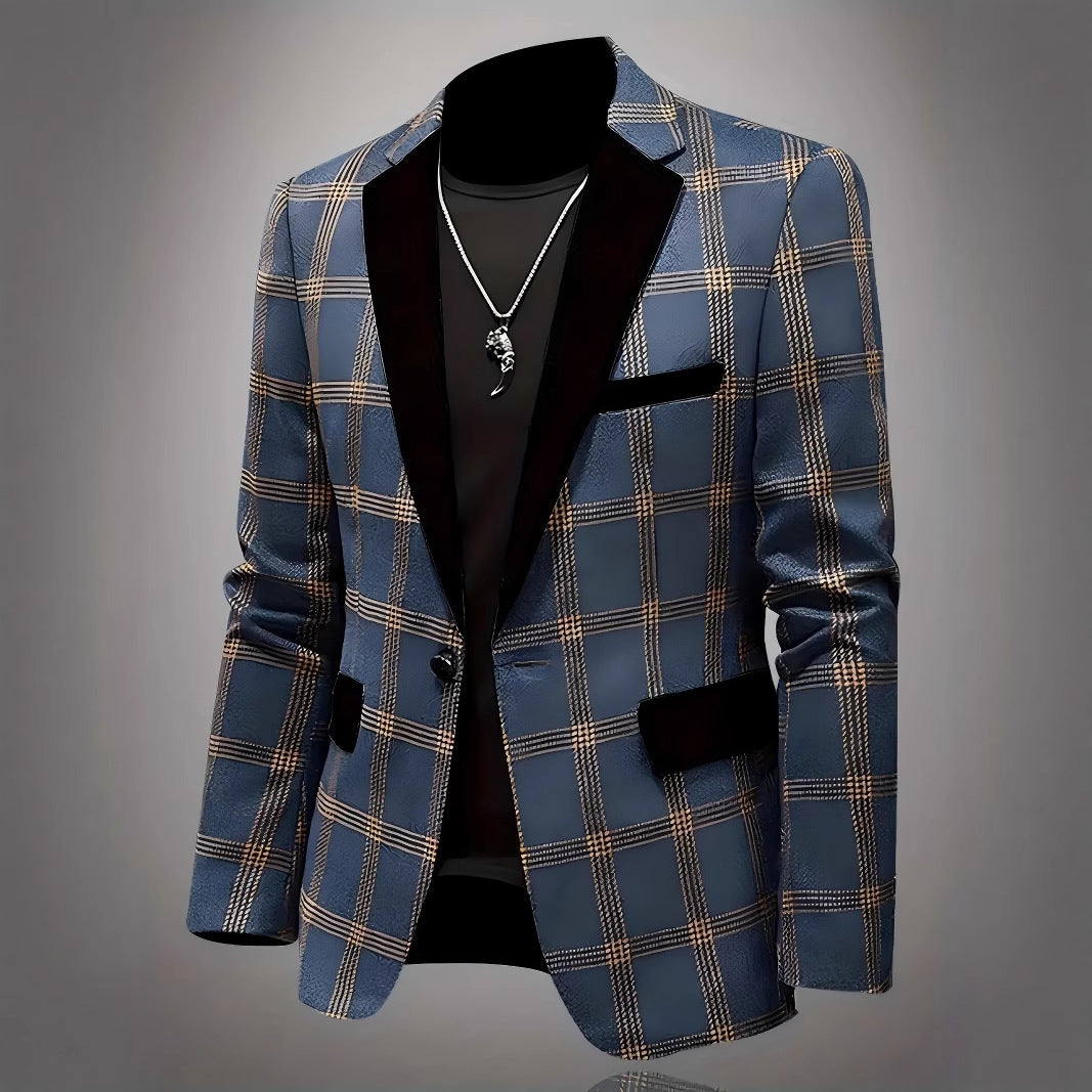 Herren Eleganter Karoblazer mit samtigem Revers Echoarchiv