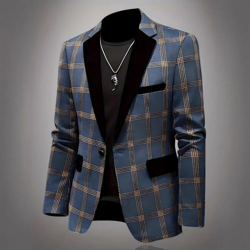 Herren Eleganter Karoblazer mit samtigem Revers Echoarchiv