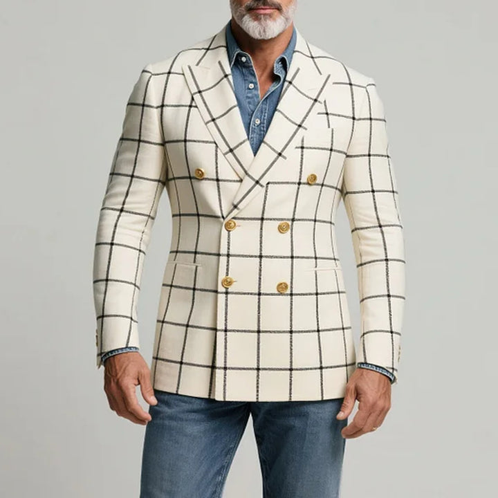 Herren karo Strukturblazer mit doppelter Knopfleiste und edlen Details Echoarchiv