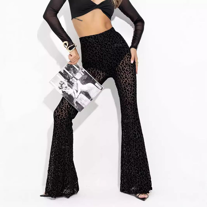 Damen Hoch taillierte Leoparden-Hose mit weitem Bein Echo Archiv