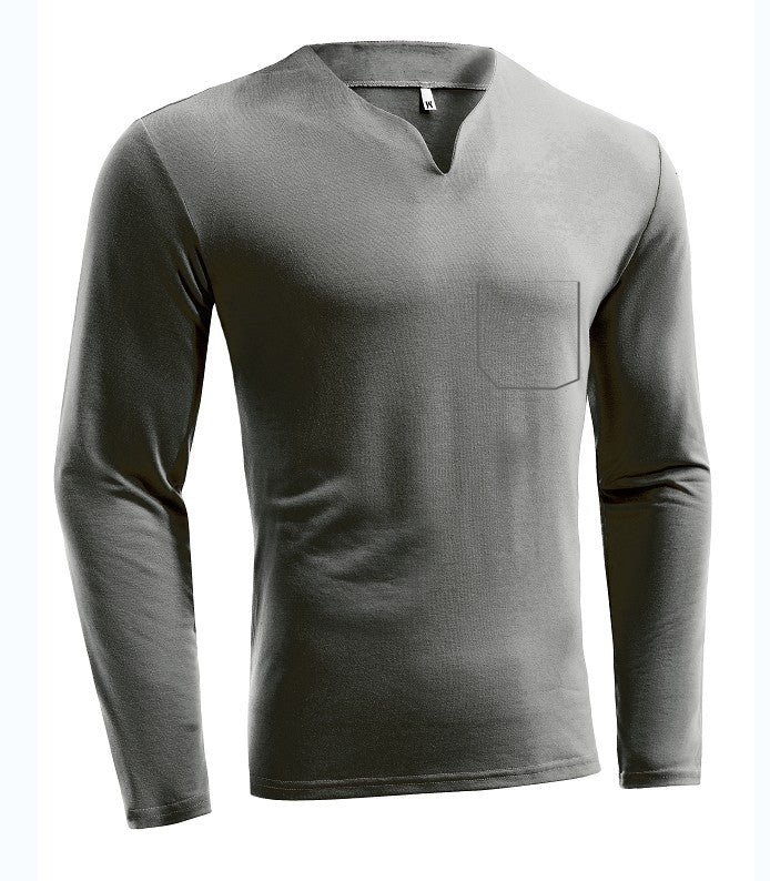Herren nan Langarmshirt mit V-Ausschnitt Slim Fit Baumwollmix und elastischem Komfortbund Echo Archiv