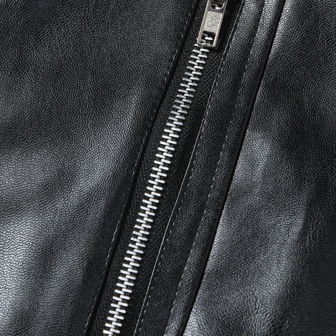 Herren Kunstleder Bikerjacke mit asymmetrischem Reißverschluss und Steppdetails – Brevano