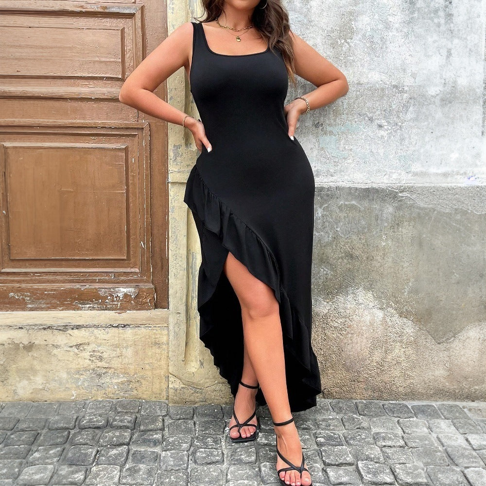 Damen elegantes Maxikleid mit asymmetrischem Saum und Rüschendetails Echo Archiv