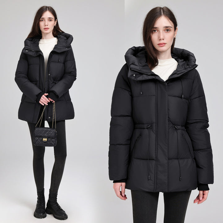 Damen Wattierter Mid‑Length Parka mit Kapuze, Taillenzug und Reißverschlusstaschen Echo Archiv