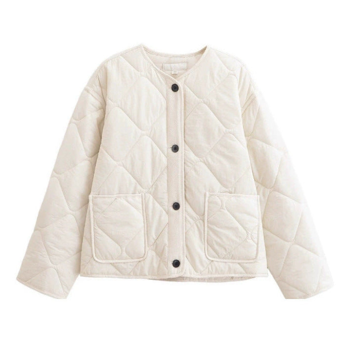 Damen 20+ gesteppte Overshirt-Jacke mit Rundhals, durchgehender Knopfleiste und aufgesetzten Taschen Echo Archiv