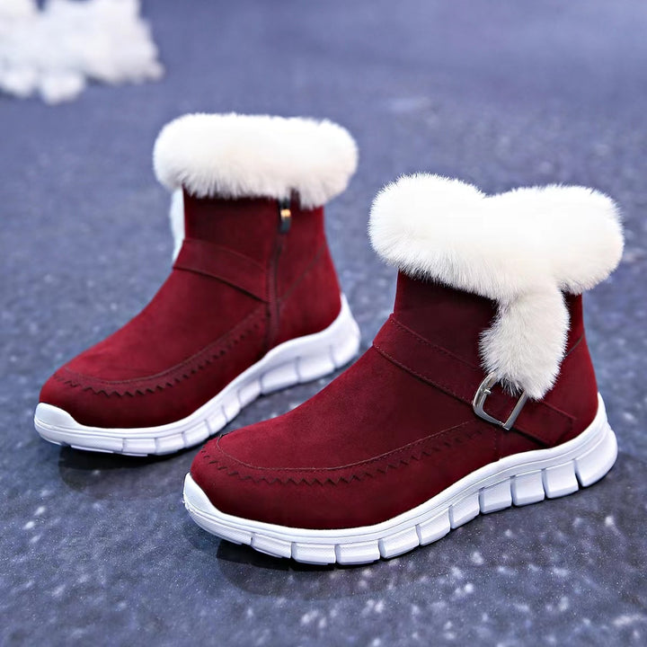 Damen Gefütterte Ankle-Boots aus Wildlederoptik mit Kunstfellkragen, seitlichem Reißverschluss und leichter Profilsohle – Varelle