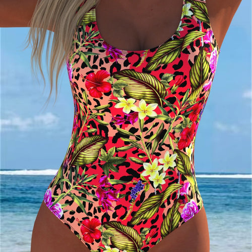 Damen Einteiliger Badeanzug mit floralen Akzenten und sportlichem Schnitt Echo Archiv