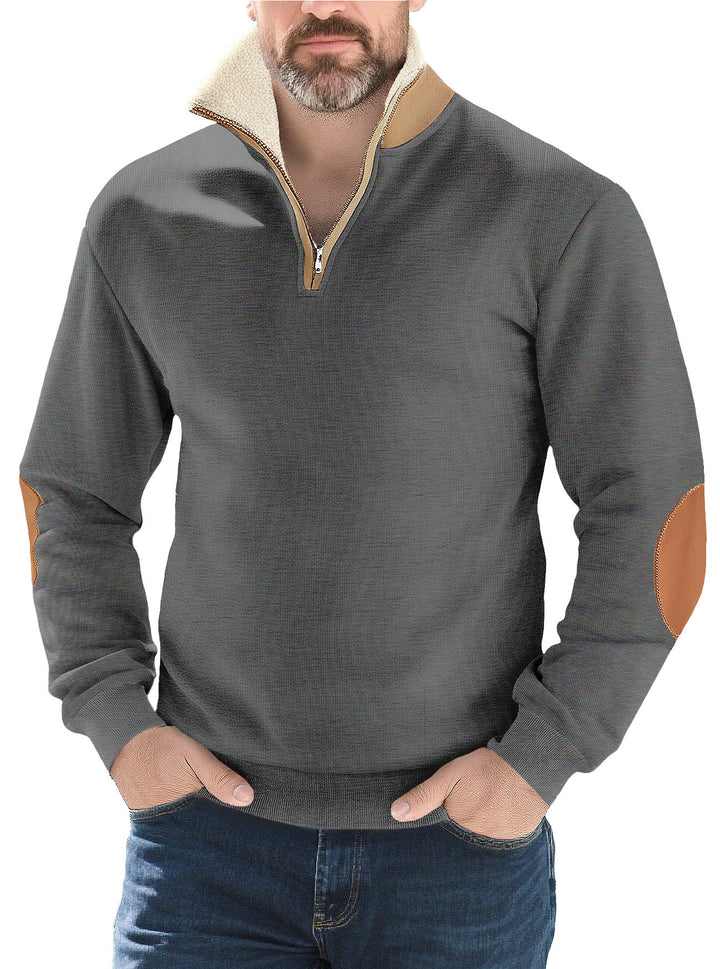 Herren nan Strukturstrick-Halbzipppullover mit wärmendem Sherpa-Kragen und Velours-Ellenbogenapplikation Echo Archiv