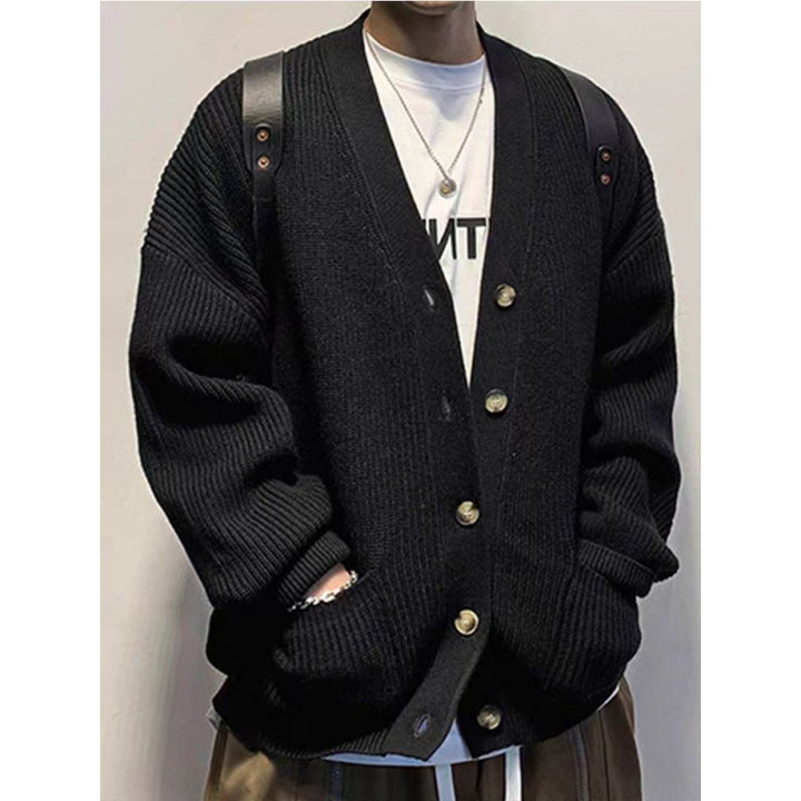 Herren Oversized Strickcardigan mit Ellenbogen-Patches und aufgesetzten Taschen Echoarchiv