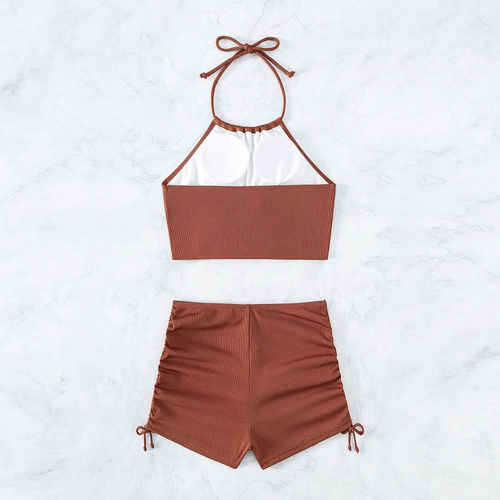 Damen Hoch geschnittenes Bikini-Top mit Knopfdetail Echo Archiv