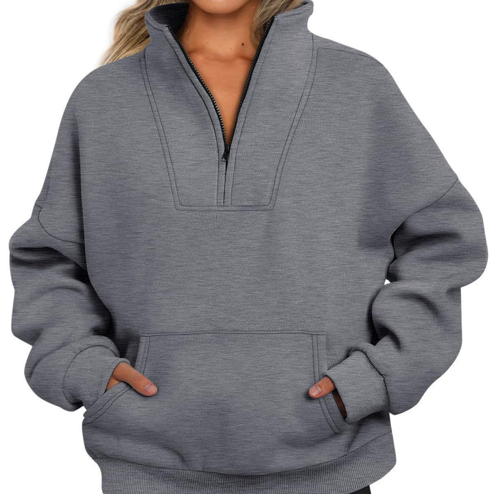 Damen nan oversized Halbzip-Hoodie mit hohem Stehkragen, Kängurutasche und gerippten Bündchen Echo Archiv