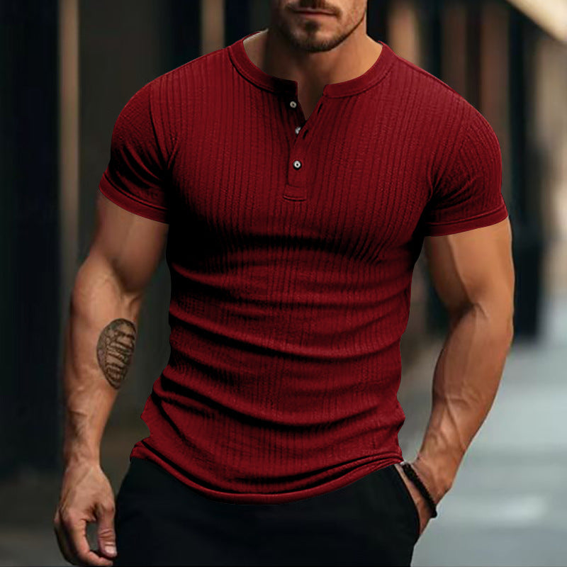 Herren Kurzarm-Henley-Shirt mit strukturiertem Stoff Echoarchiv
