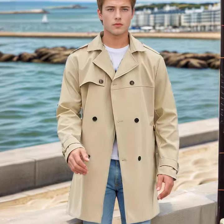 Herren modischer Trenchcoat mit praktischen Seitentaschen und abnehmbarem Innenfutter Echoarchiv