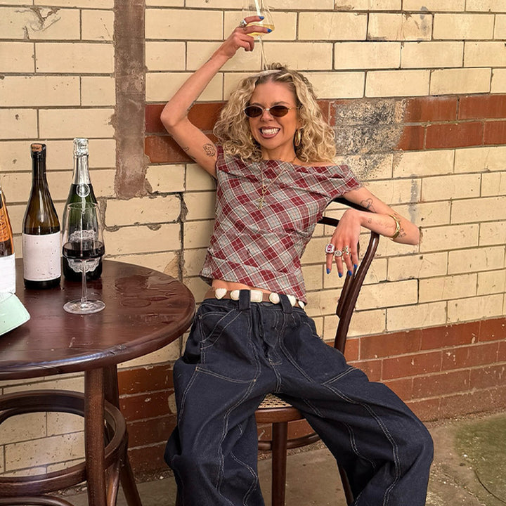 Damen Karo-Crop-Top mit lässigem Schnitt Echo Archiv