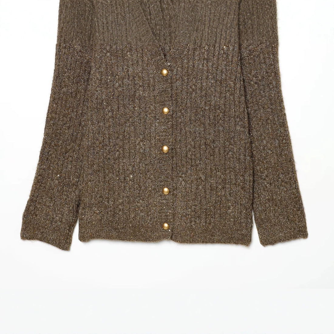 Damen Grobgestrickter Rippencardigan mit goldfarbenen Knöpfen und V-Ausschnitt Echoarchiv