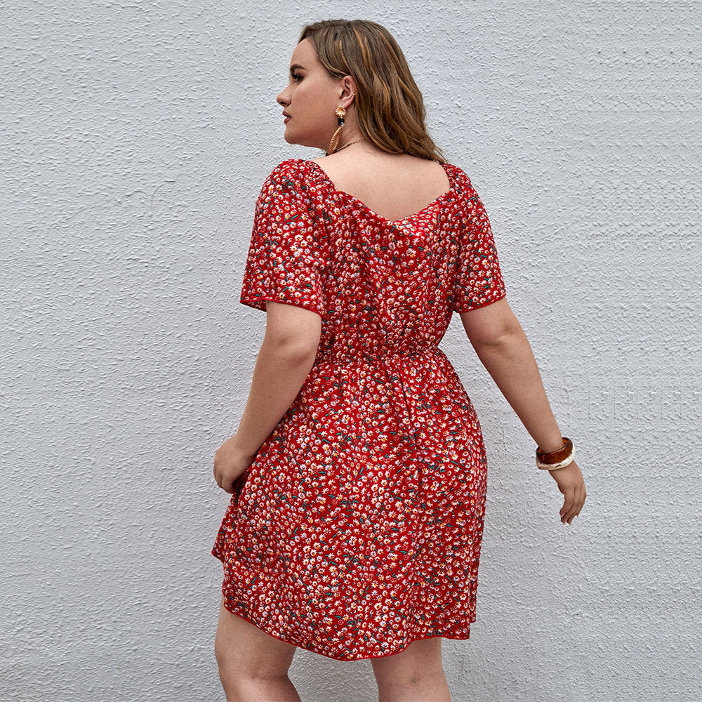 Damen Blütensommerkleid mit V-Ausschnitt und lockeren Ärmeln Echo Archiv