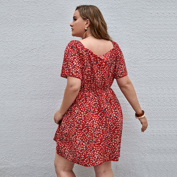 Damen Blütensommerkleid mit V-Ausschnitt und lockeren Ärmeln Echo Archiv