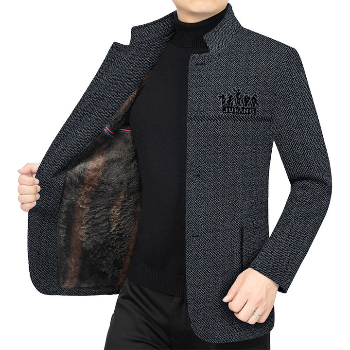 Herren Wollmantel mit Teddyfutter, Stehkragen und schmaler Silhouette – Montevé